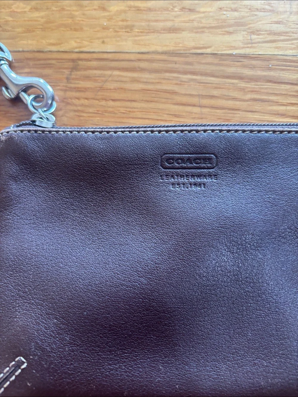 Coach Dark Brown Leather Wristlet with Strap